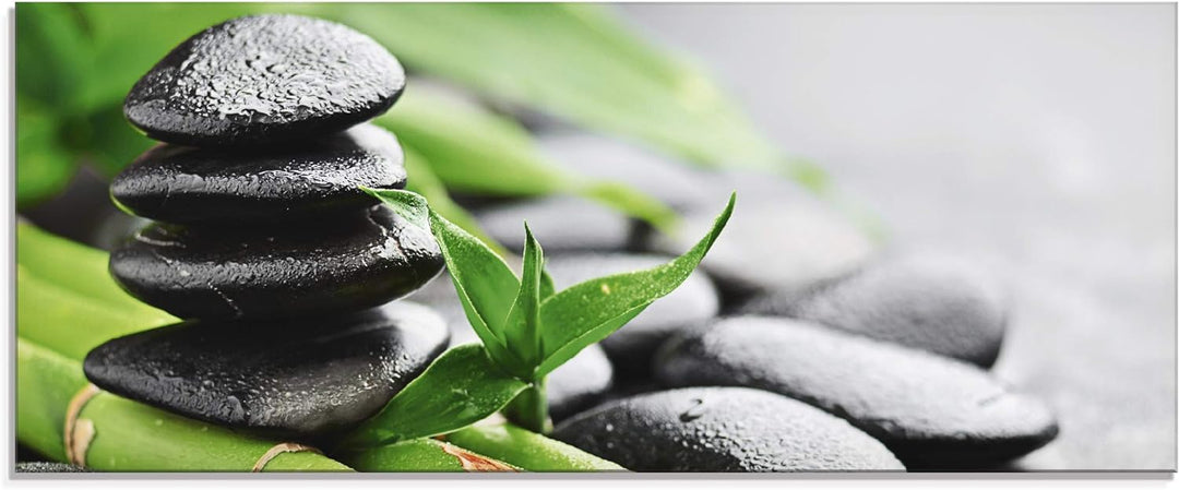 ARTland Glasbilder Wandbild Glas Bild einteilig 125x50 cm Querformat Asien Wellness Zen Steine Lavas