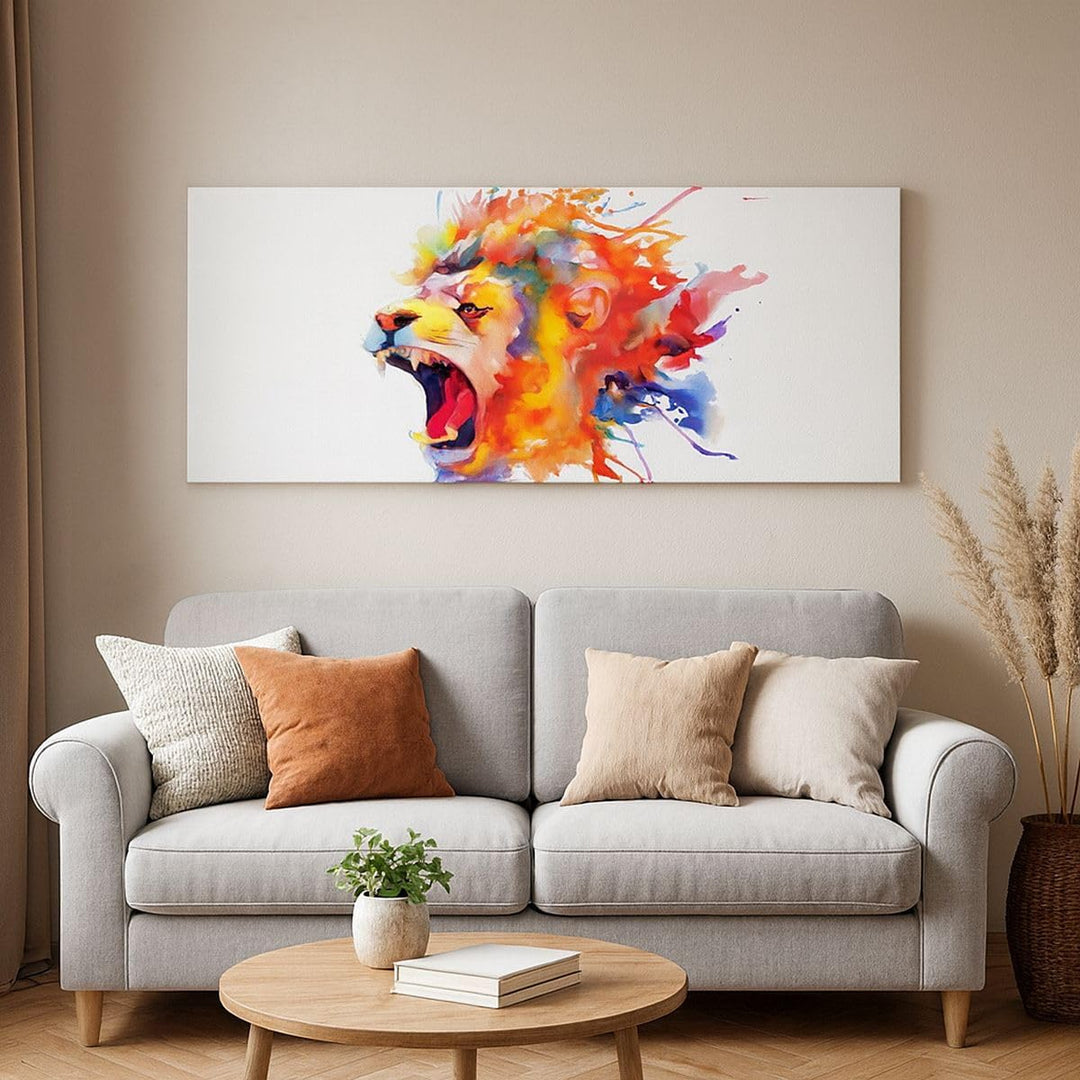 Wandbilder Dekoration Wohnzimmer Löwe modern Malerei Tier Panorama Bilder auf Leinwand 120x50cm Lein
