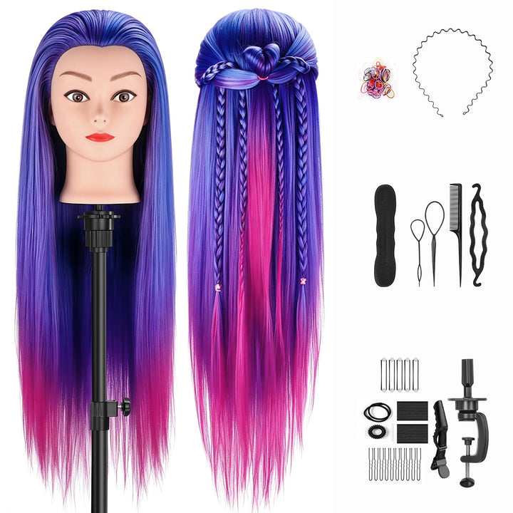 TwoWin Trainingsköpfe 100% Kunsthaar Friseur Kopf Set Haar Hairdressing Kosmetologie Mannequinmit Ha