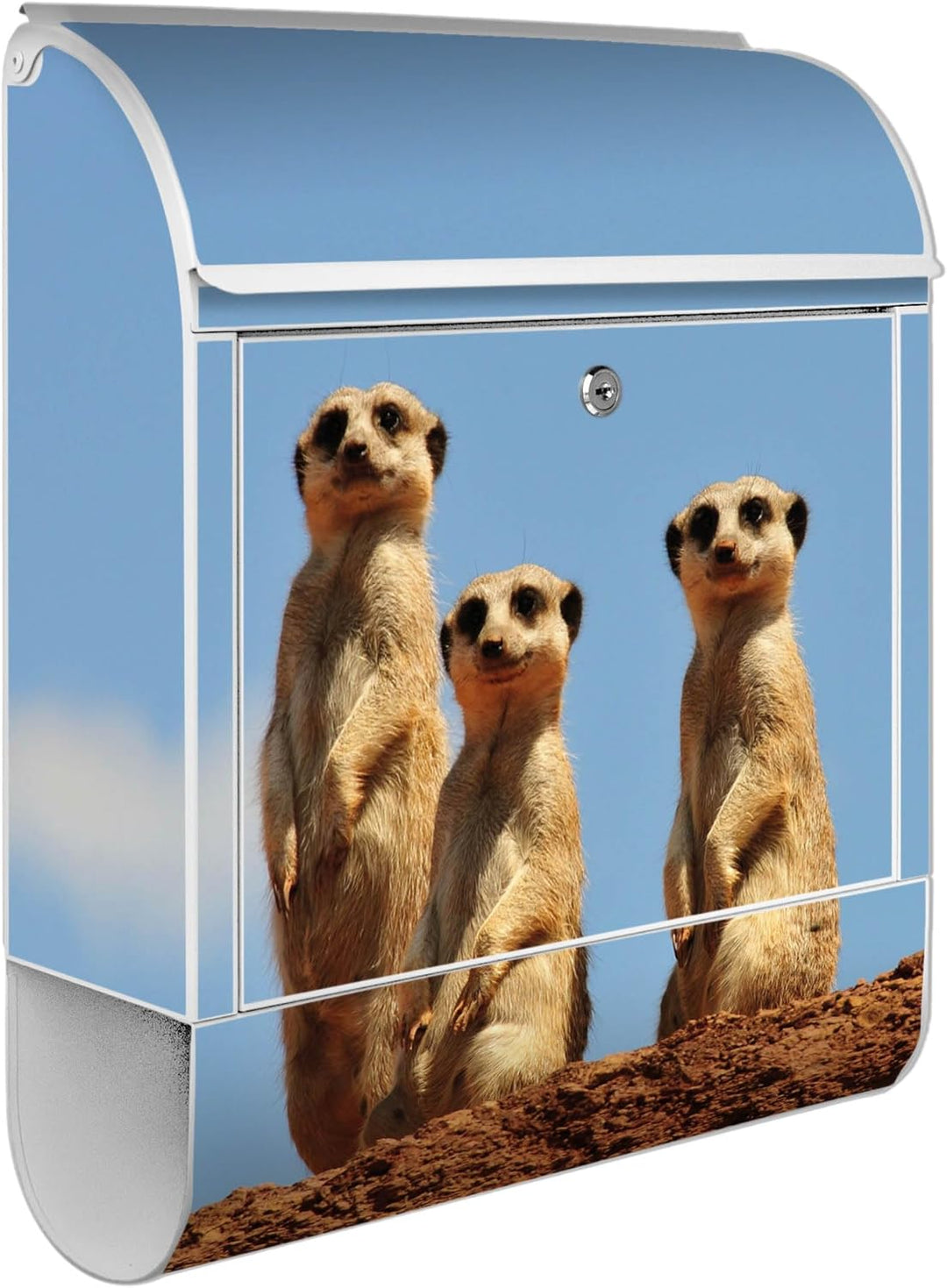 banjado® Design Briefkasten mit Motiv Erdmännchenfamilie 39x47x14cm & 2 Schlüssel - Briefkasten Stah