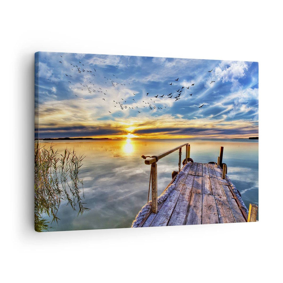 ARTTOR Bilder auf Leinwand See Brücke Leinwandbild mit Rahmen 70x50cm Wandbilder Dekoration Wohnzimm