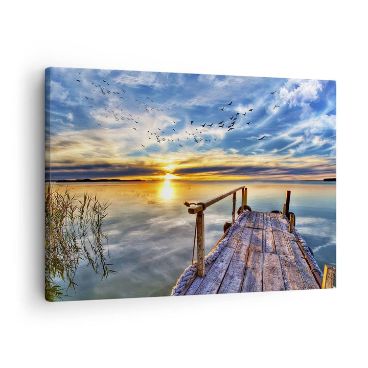 ARTTOR Bilder auf Leinwand See Brücke Leinwandbild mit Rahmen 70x50cm Wandbilder Dekoration Wohnzimm