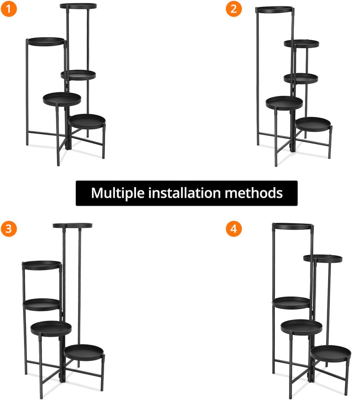 QWORK® 5 etagen pflanzenständer aus metall, blumenständer , pflanzenregal für drinnen und draussen,