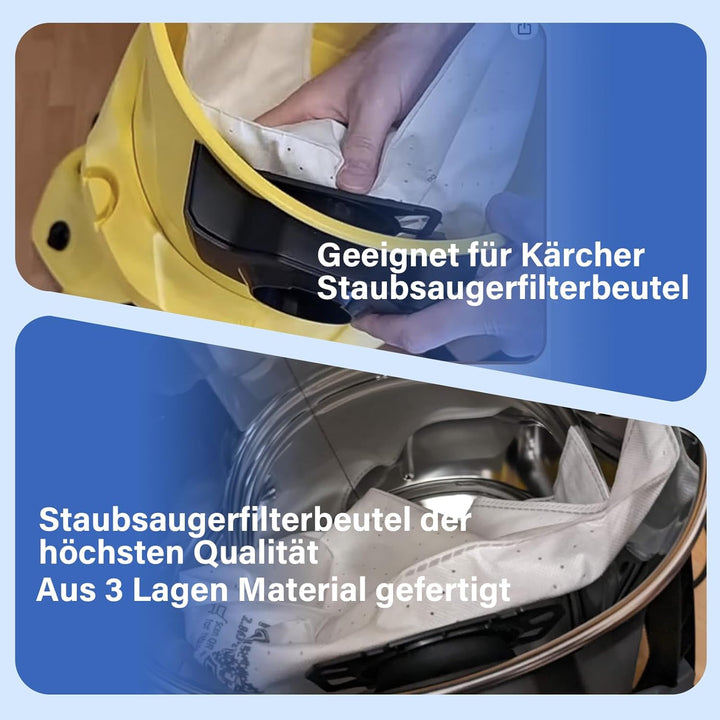 12 Stück KFI 487 Staubsaugerbeutel für Kärcher KNT4, WD4, WD5, MV4, MV5, MV6,WD5 Premium, WD6 Nass-/