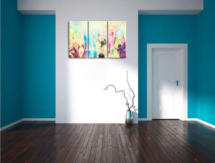 Pixxprint Farben Festival, Holi Indien Pinsel Effekt 3-Teiler Leinwandbild 120x80 Bild auf Leinwand