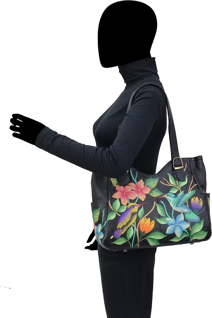 Anna by Anuschka Damen Umhängetasche aus echtem Leder – handbemalt Original Kunstwerk aussen Paradis