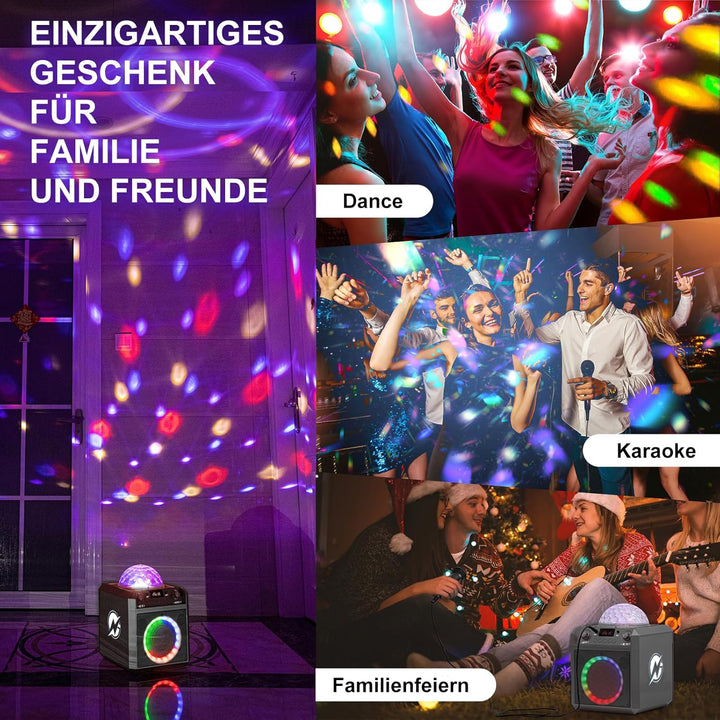 N-GEAR Block Party 602 Partybox und Karaoke Maschine – 100 Watt, 6 Stunden Akku, Party Discokugel Li