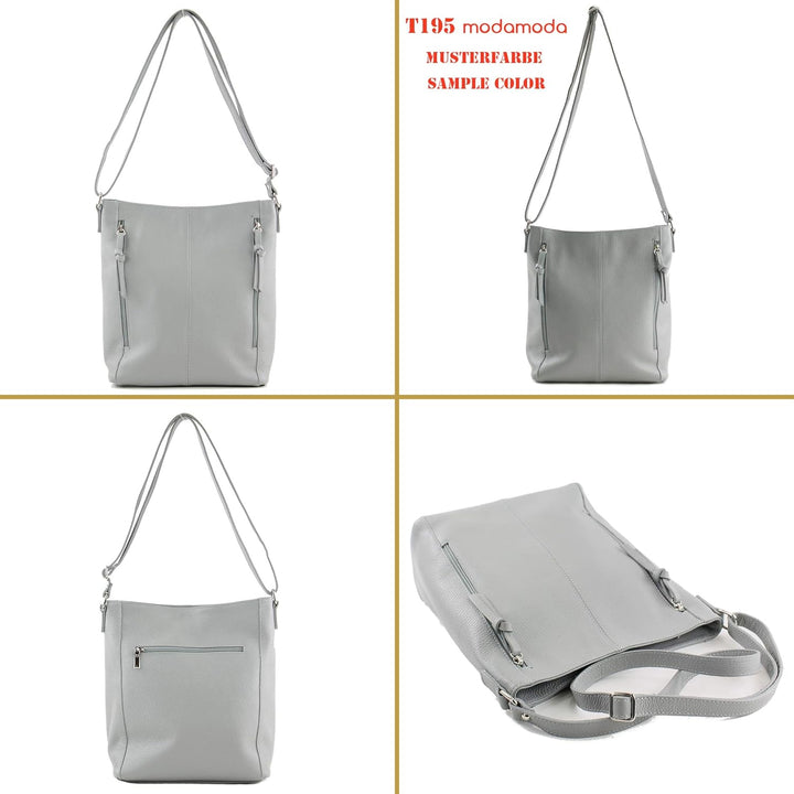 modamoda de - T195 - ital Umhängetasche Schultertasche aus Leder Blassbraun, Blassbraun