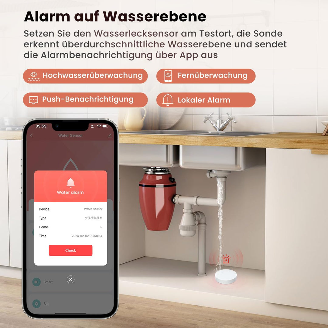 MIUCDA Smart Wassermelder Erfordert Zigbee Hub, Wassersensor Drahtloser Flutdetektor für Alarmanlage