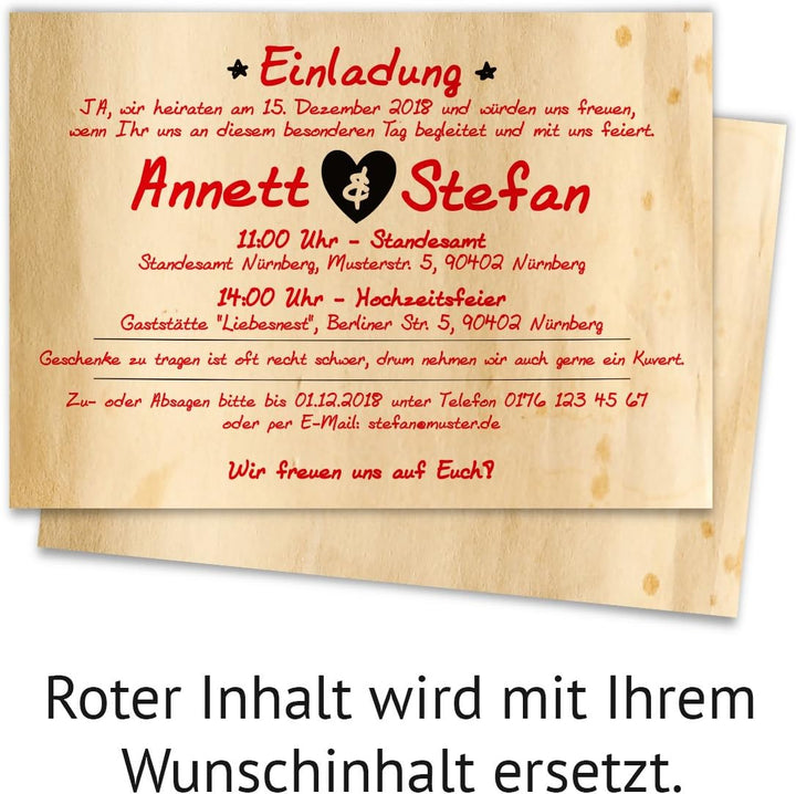 Kartenmachen.de 10 x Hochzeitseinladungen Einladungskarten Hochzeit - Vintage Flaschenpost, 10