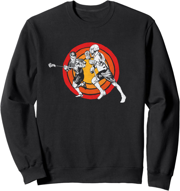 Retro Lacrosse Players & Vintage 80s Sun Old School Lax Sweatshirt