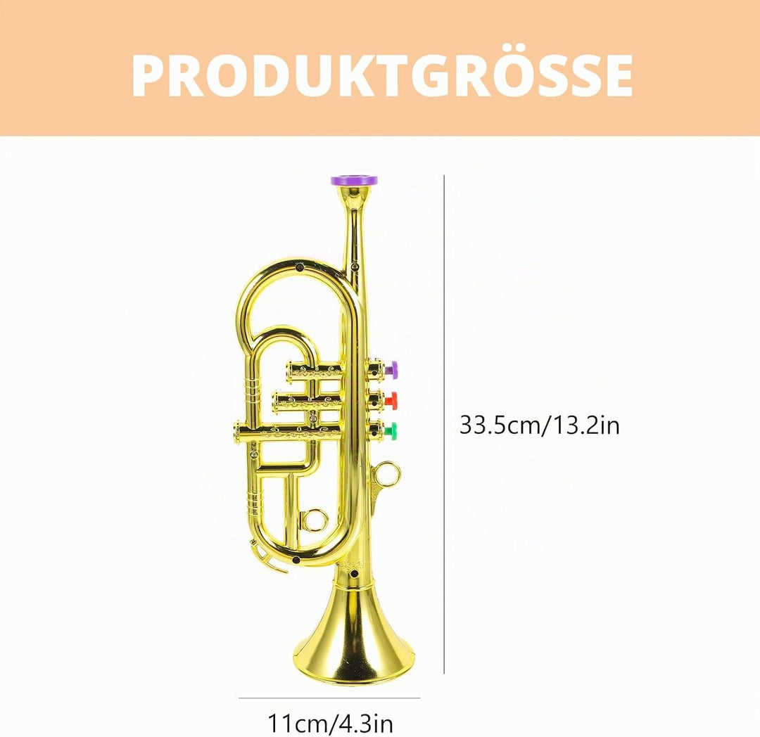 HEMOTON Trompete für Kinder, Blasinstrument, Metall, Kupferinstrument, Lernspielzeug Goldfarben 33.5