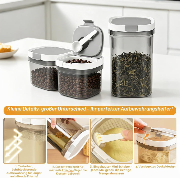 Kaffeedose Set, 800ml+800ml+1800ml, mit magnetischem Löffel UV-Schutz doppelte Dichtung breite Öffnu