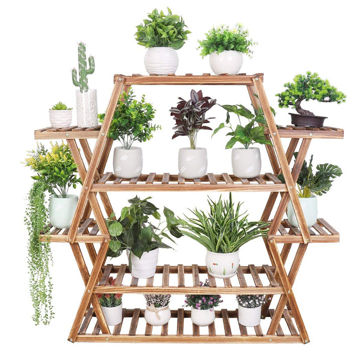 Blumenregal Balkon, Pflanzenregal aus Massivholz, 6 Ebenen Blumentreppe Blumenbank Blumenständer für