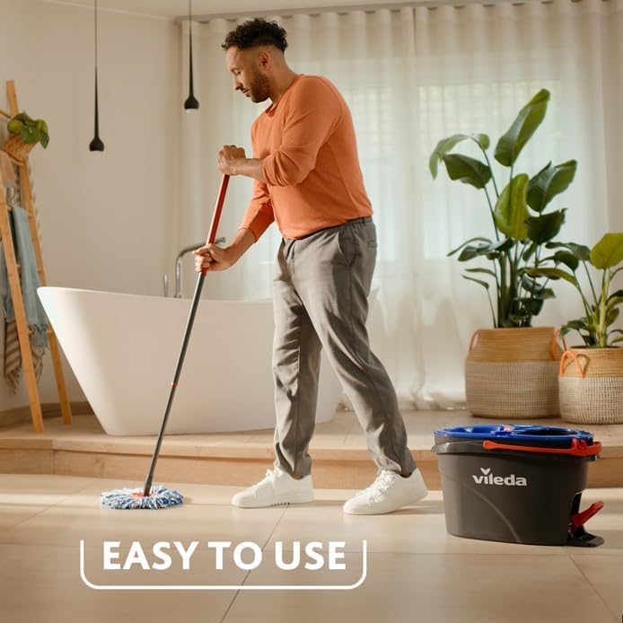 Vileda RinseClean Spin Mop System, trennt sauberes und schmutziges Wasser, müheloses Auswringen, Mik