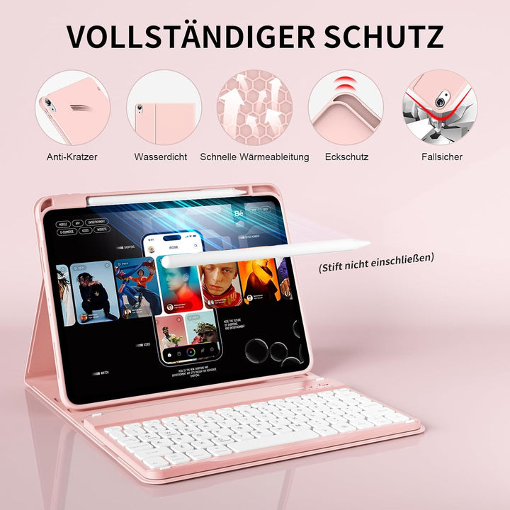 Hülle mit Tastatur für iPad A16 11/10 Generation (2025/2022, 11/10.9 Zoll) mit Stifthalter, Magnetis