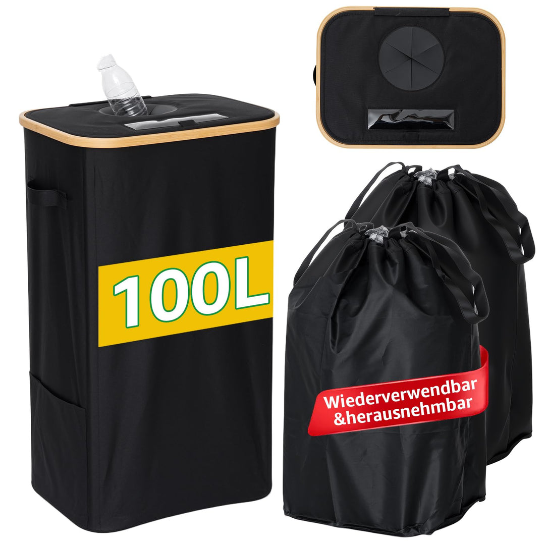 GARPROVM 100L Pfandflaschen Sammelbehälter, Flaschensammler mit Öffnung Sichtfenster 2 Wiederverwend