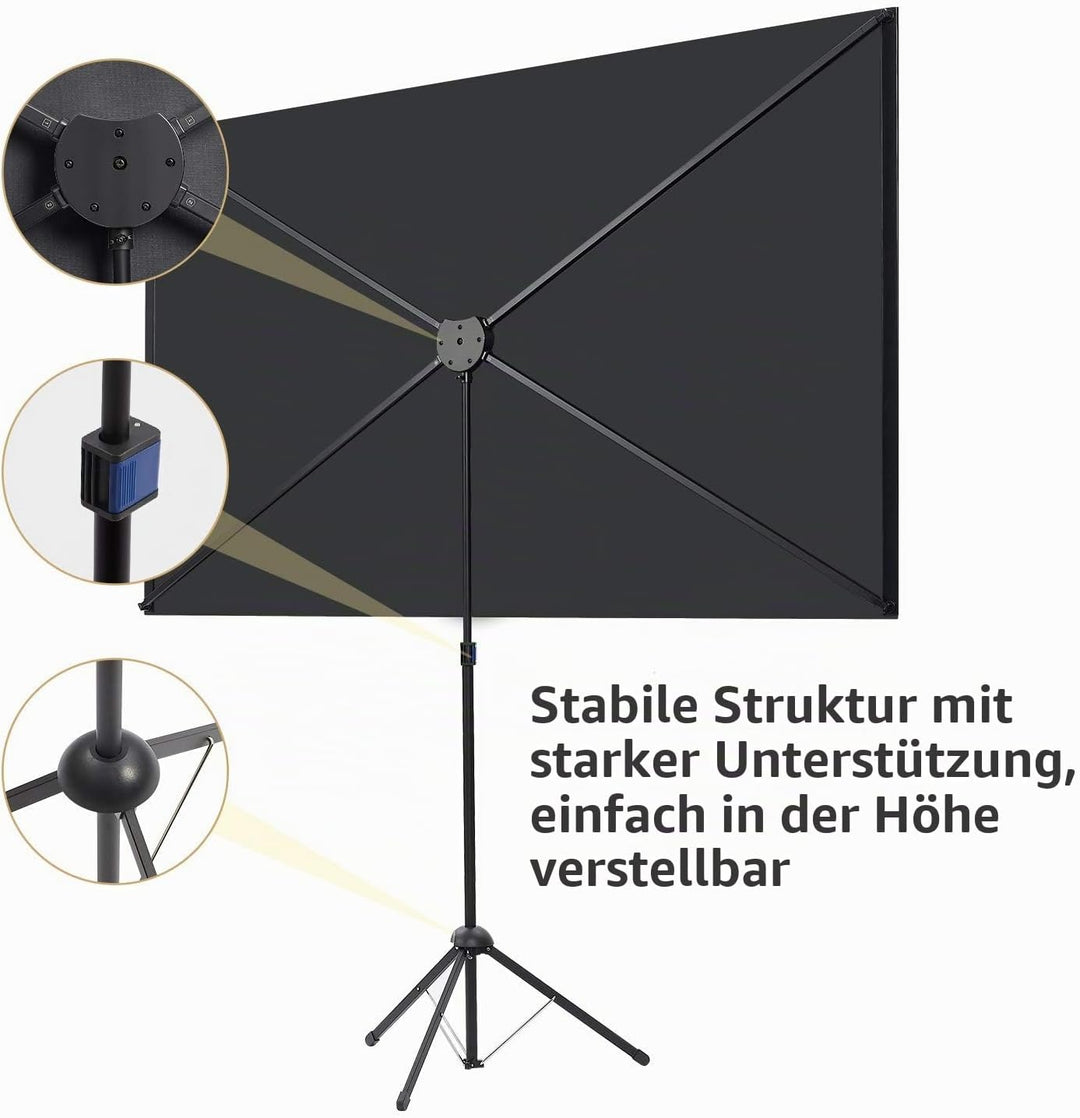 Beamer Leinwand mit Stativ, Tragbar Projektor Leinwand 80 Zoll, 16:9, 4K HD Projektion Leinwand, Lei