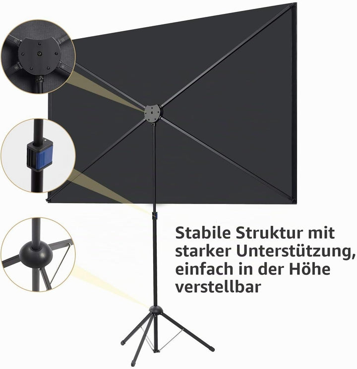 Beamer Leinwand mit Stativ, Tragbar Projektor Leinwand 80 Zoll, 16:9, 4K HD Projektion Leinwand, Lei