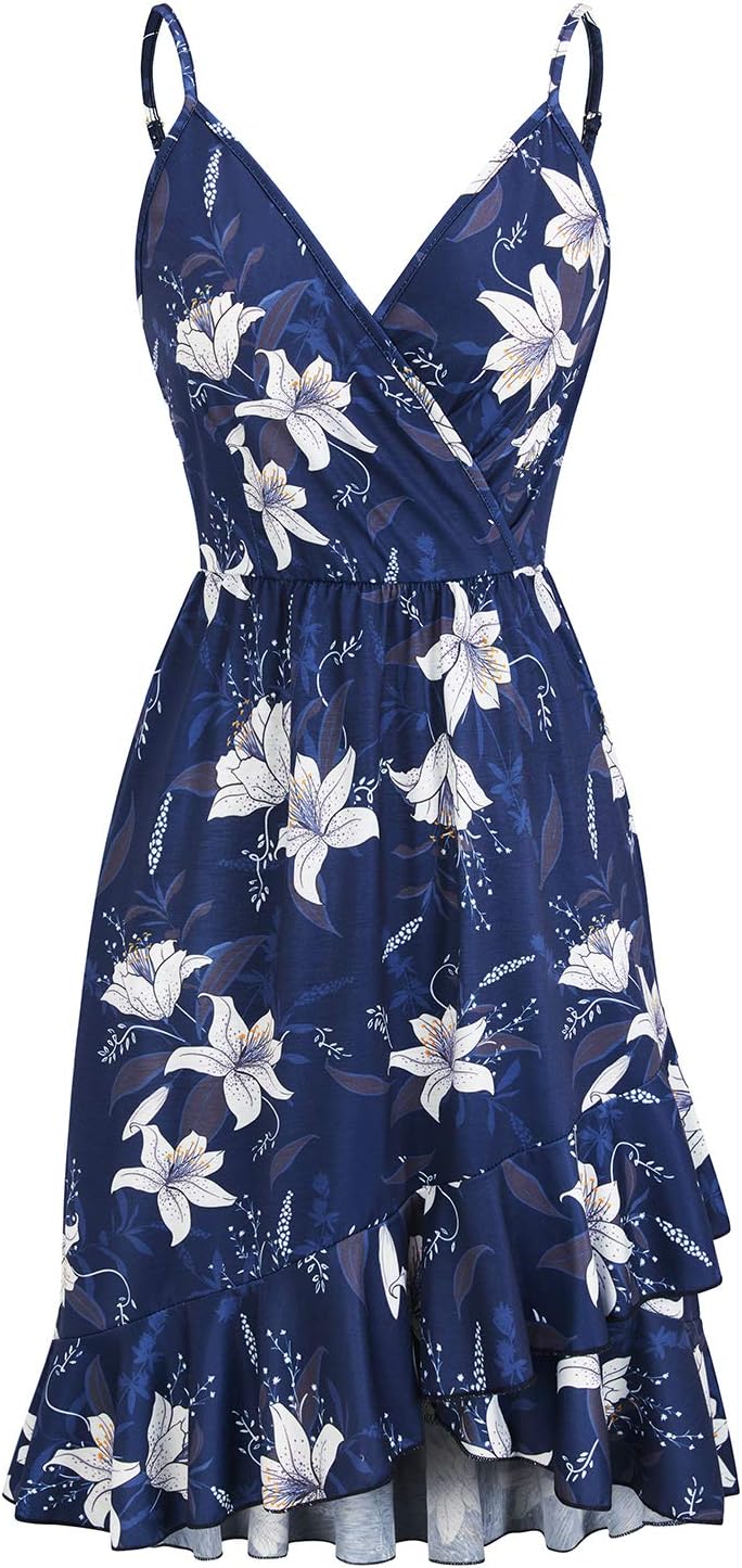 ULTRANICE Damen Sommerkleider Blumenmuster Kleid V-Ausschnitt Strandkleid Verstellbaren Spaghettiträ