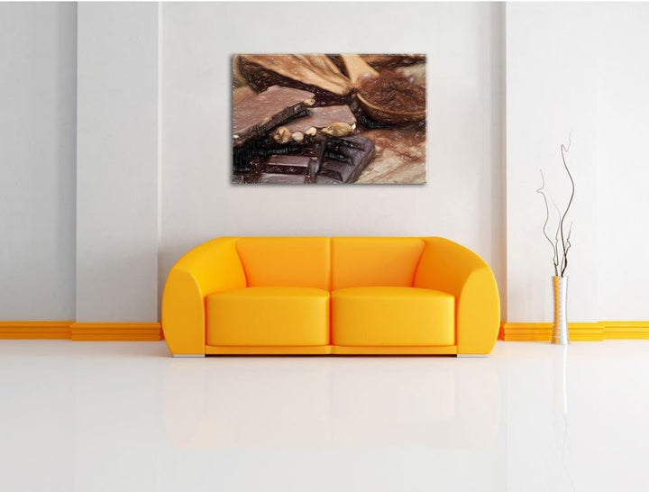 Pixxprint Leckere Schokolade als Leinwandbild/Grösse: 100x70 cm/Wandbild/Kunstdruck/fertig bespannt,