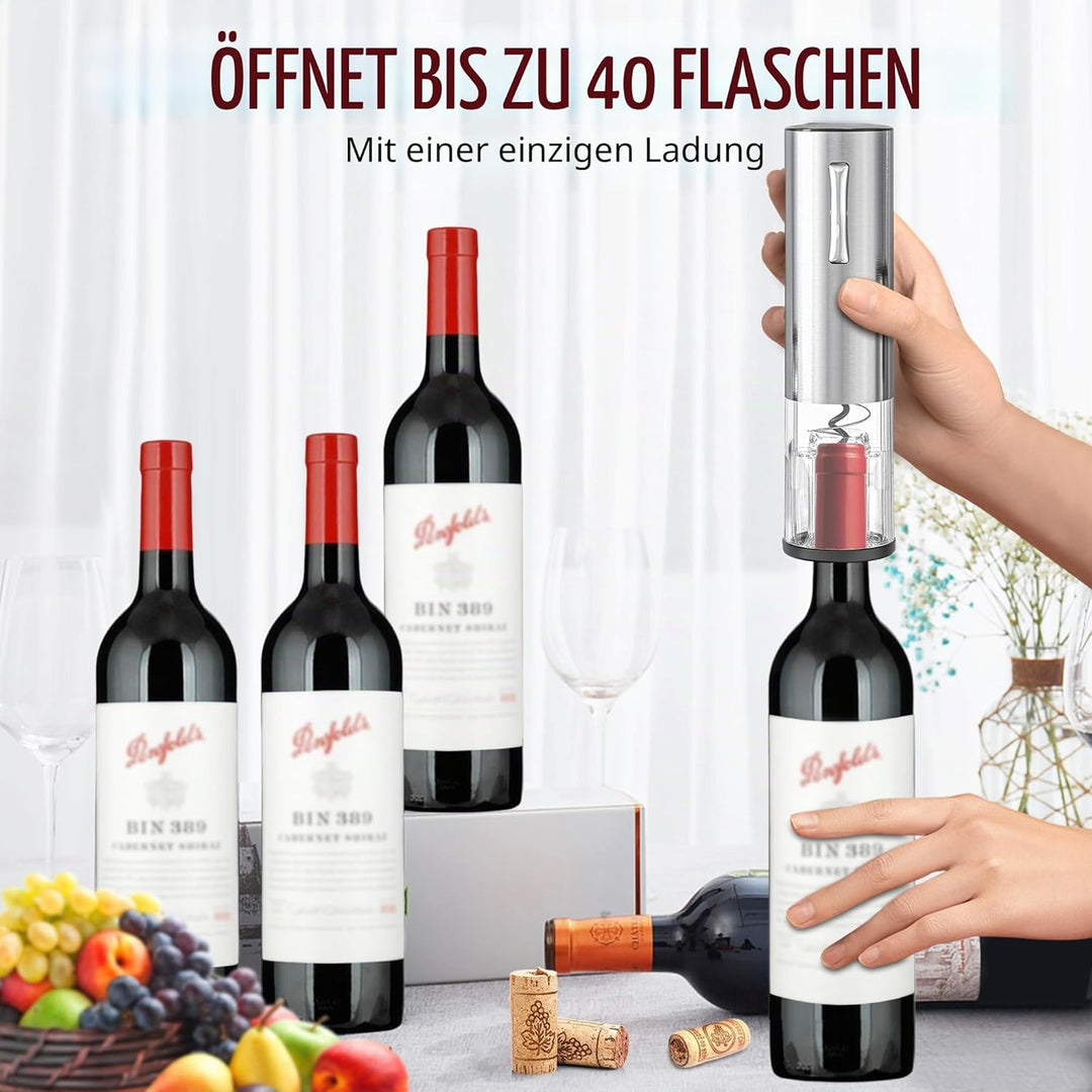 Electric Wine Bottle Opener Set Rechargeable Stainless Steel, 4 in 1 Automatic Electric Corkscrew, A