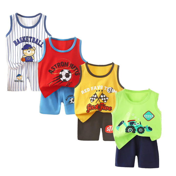 8er Pack Baby Kinder Outfit Set, Ärmelloses Baumwoll Weste + Shorts, Cartoon Print Jungen Mädchen 3