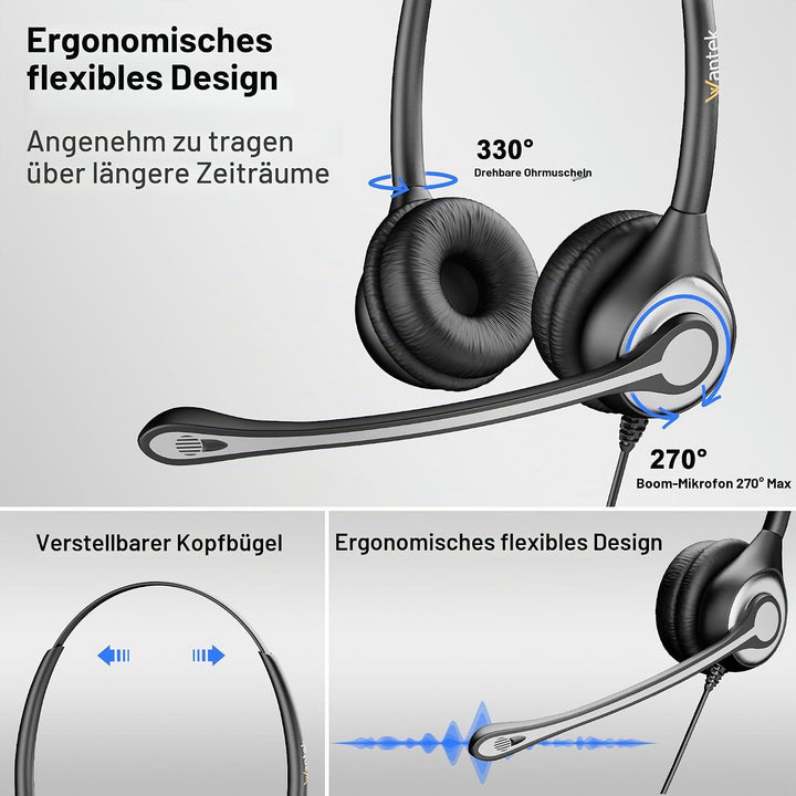 Wantek PC-Headset mit Mikrofon,USB/3,5-mm/Type-c-Anschluss 3 In-1 USB Headset, Kabelgebundene & Raus