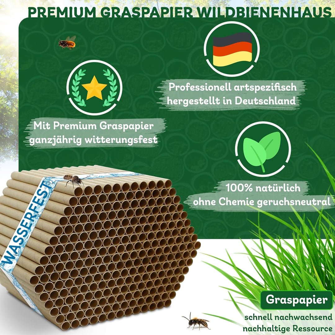 ERDENFREUND® Wildbienenhotel regenfeste Graspapier Nisthülsen 5-8 mm für mehrere Arten Insektenhotel