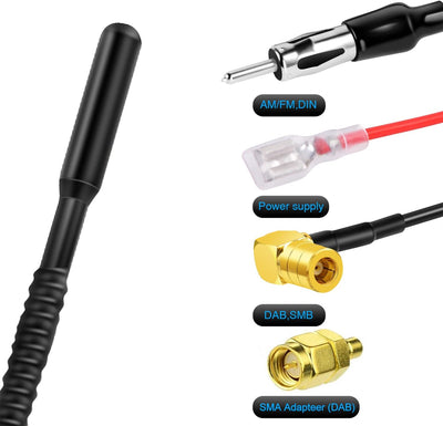 DAB Antenne, DAB+ Autoantenne mit SMB/SMA Adapter, Universeller Dach-Digitalradioempfänger-Verstärke