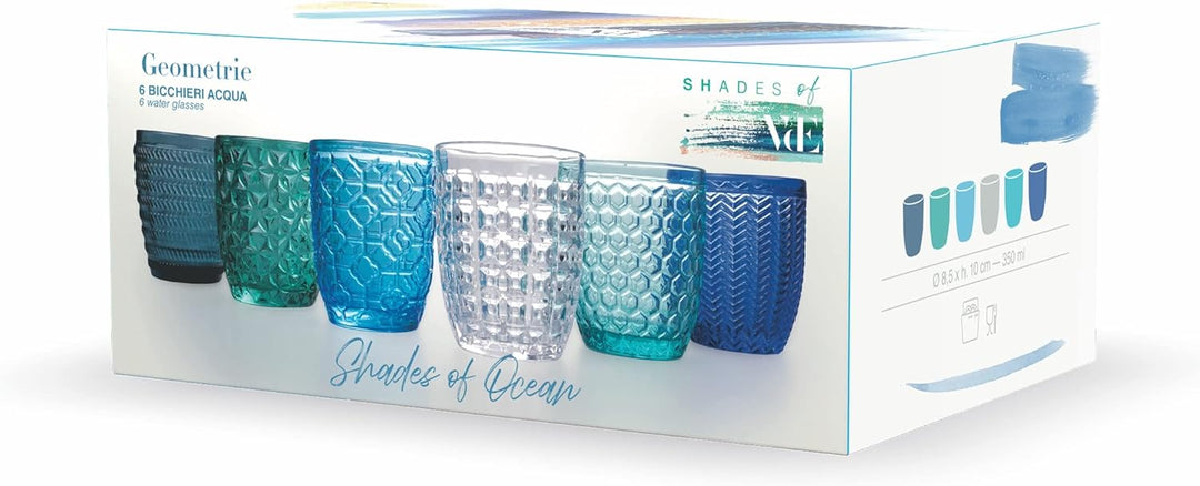 Villa d'Este Home Tivoli 6er Set Wassergläser aus Glas 350 ml Geometrie Ocean