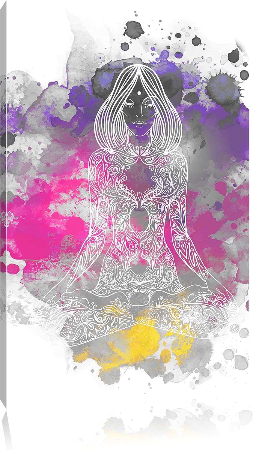 Pixxprint Lotoshaltung Yoga / 100x70cm Leinwandbild bespannt auf Holzrahmen/Wandbild Kunstdruck Deko
