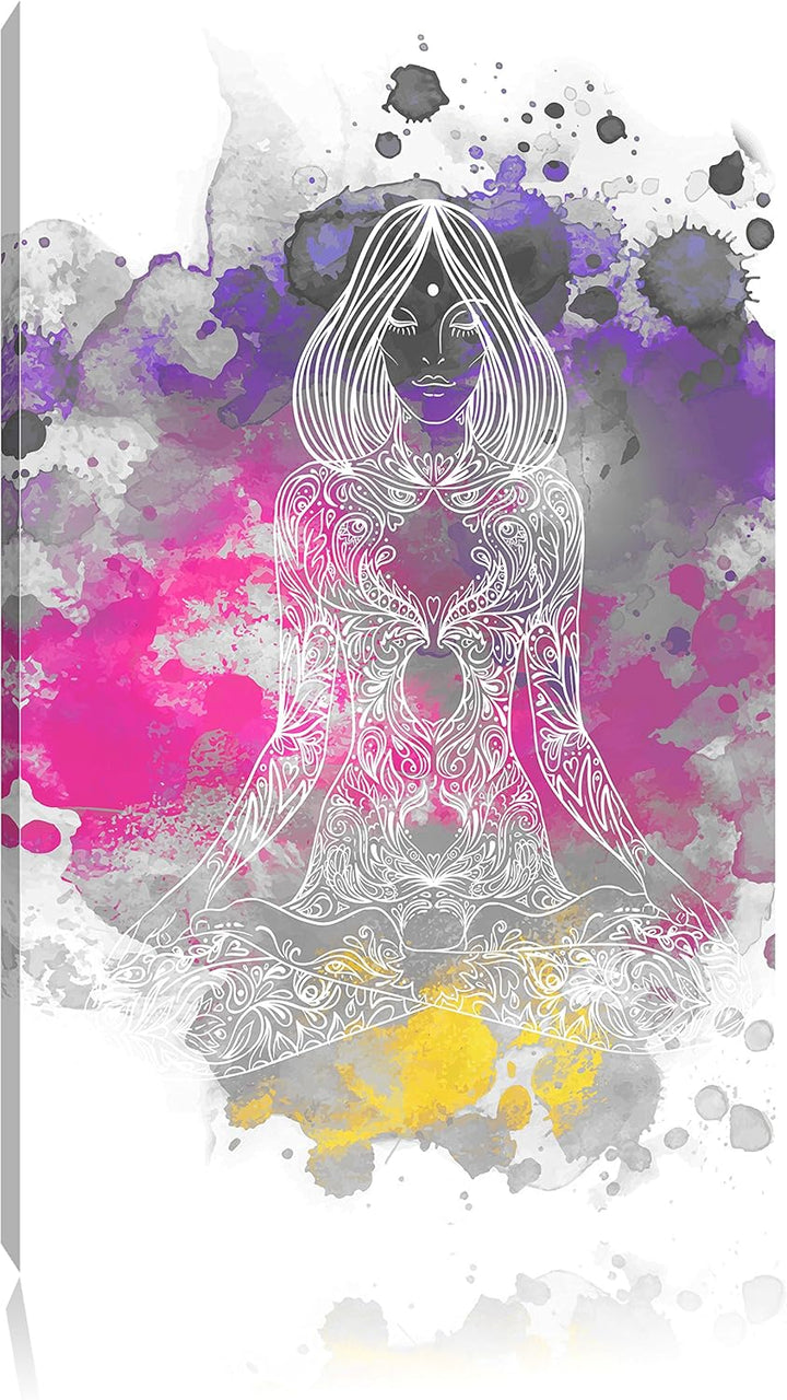 Pixxprint Lotoshaltung Yoga / 100x70cm Leinwandbild bespannt auf Holzrahmen/Wandbild Kunstdruck Deko