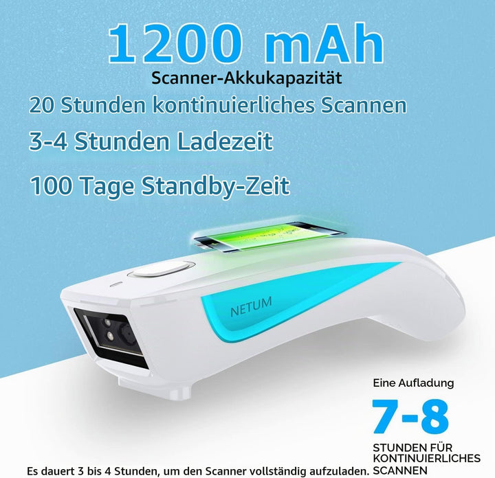 NETUM Upgrade Mini Wireless QR Barcode Scanner, 3 in 1 Bluetooth Tragbare Tasche Kleiner 1D 2D Stric