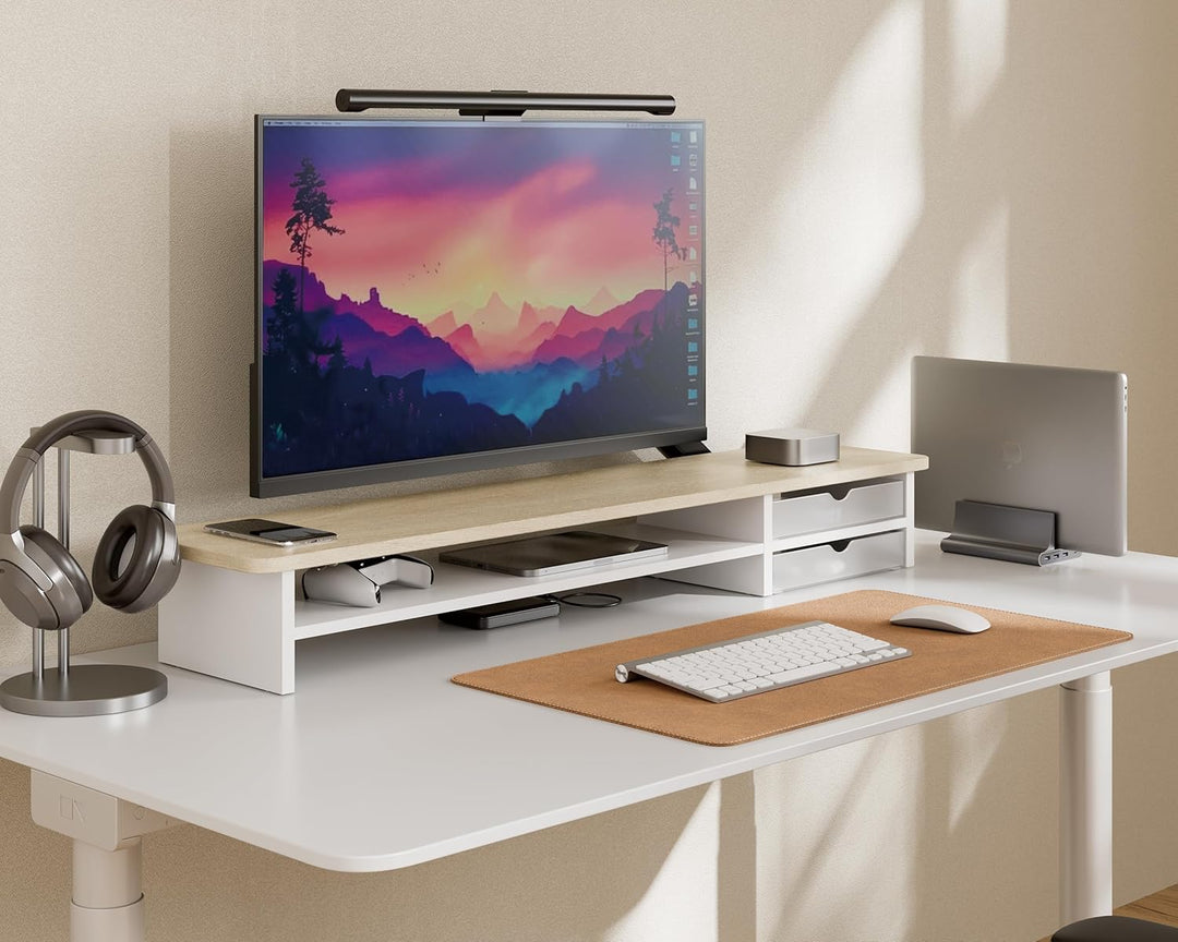 Fenge Dual Monitorständer Riser mit 2 Acryl Schubladen 108cm Grosse Computer Bildschirmständer für P