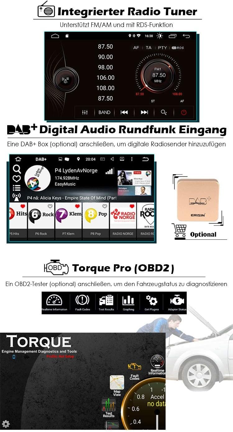 Erisin Android 10.0 Autoradio mit GPS Navi Für Audi A3 S3 RS3 RNSE-PU Bluetooth WiFi DAB+ OBD2 TPMS