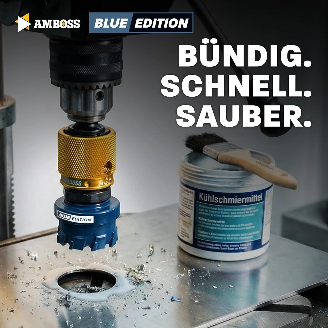 HM Flachschnitt Rapid Change Lochsägen Set Amboss Werkzeuge 16/22/25/32/40 mm - BLUE EDITION mit Sch