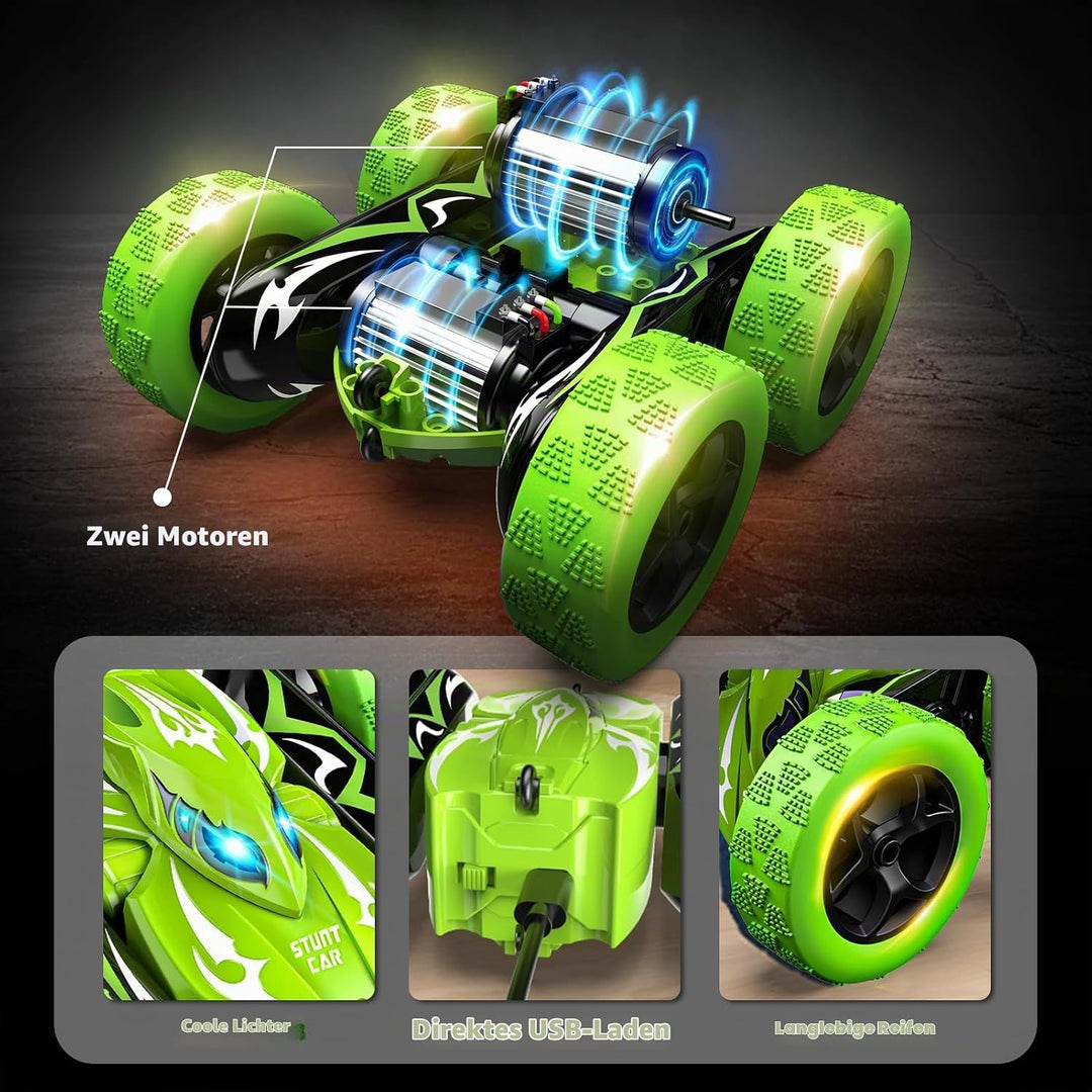 Ferngesteuertes Auto, 2,4GHz RC Auto Spielzeug ab 3-9 Jahre Junge, 360° Flip, Drehbare, LED Blinken,