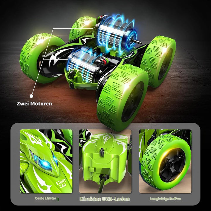 Ferngesteuertes Auto, 2,4GHz RC Auto Spielzeug ab 3-9 Jahre Junge, 360° Flip, Drehbare, LED Blinken,