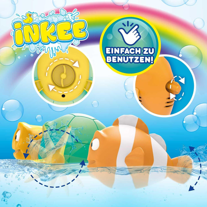 INKEE Toys Wind-Up 4er Pack - 4 Stück aufziehbare Badespielzeuge 1x Schildkröte 1x Krabbe 1x Clownfi