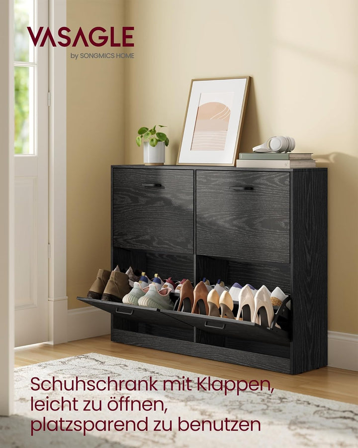 VASAGLE Schuhschrank 4 Klappen, Schuhkipper, Schuhregal, Schuhaufbewahrung, Trennwand verstellbar, f