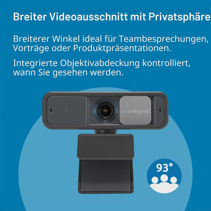 Kensington W2050 Pro 1080p Autofokus-Webcam, Strom über USB, 2 integrierte Mikros mit Noise Reductio