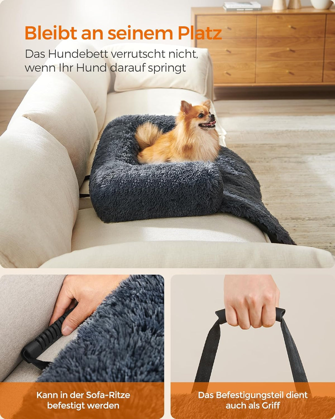Feandrea FluffyHug Hundebett Plüsch, Hundedecke Sofa, Sofaschutz Hund, Hundekissen, Grösse M, für kl