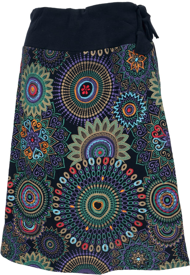 GURU SHOP Bestickter Knielanger Rock, Chic, Retro Mandala, Damen, Baumwolle 38 Violett/Bunt, 38 Viol