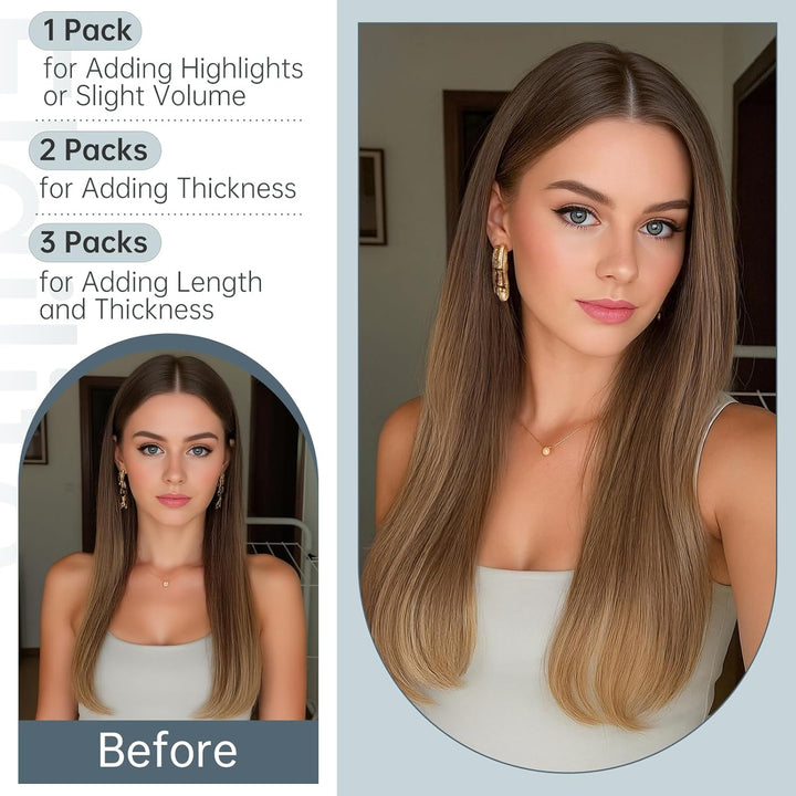 Elailite Echthaar Extensions Tape in 40g #4T27 Mittel braun Ombre Dunkelblond, 20 Stück/Packung Real