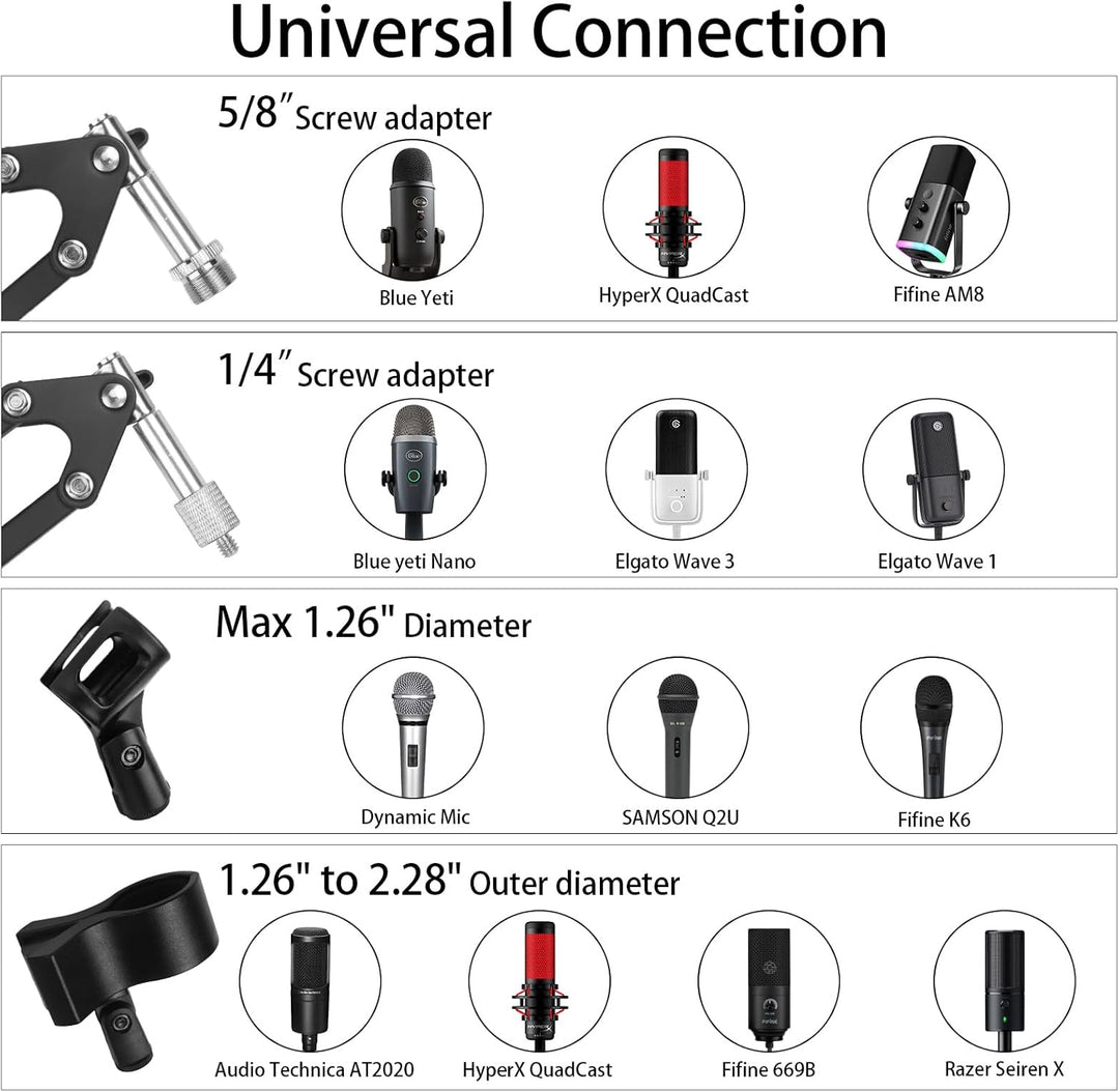 Mikrofon Arm Ständer für Blue Yeti HyperX QuadCast SoloCast Elgato Wave Q2U Fifine K669B K688 AM8 un