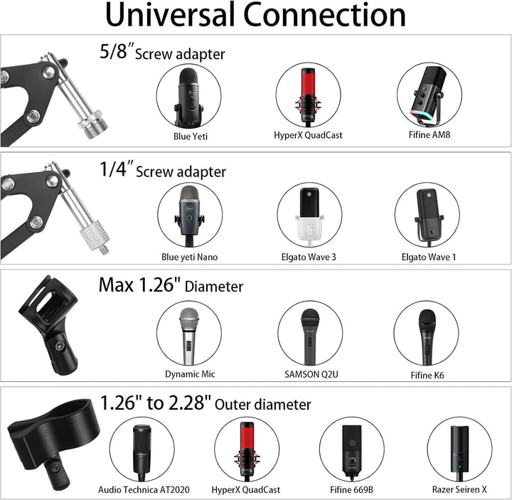 Mikrofon Arm Ständer für Blue Yeti HyperX QuadCast SoloCast Elgato Wave Q2U Fifine K669B K688 AM8 un