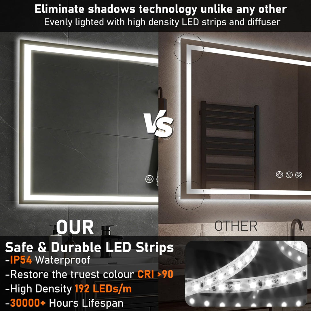 Ratsamee Badspiegel mit Beleuchtung LED, 70x120cm Bluetooth Spiegel mit Light, Wandspiegel mit Front