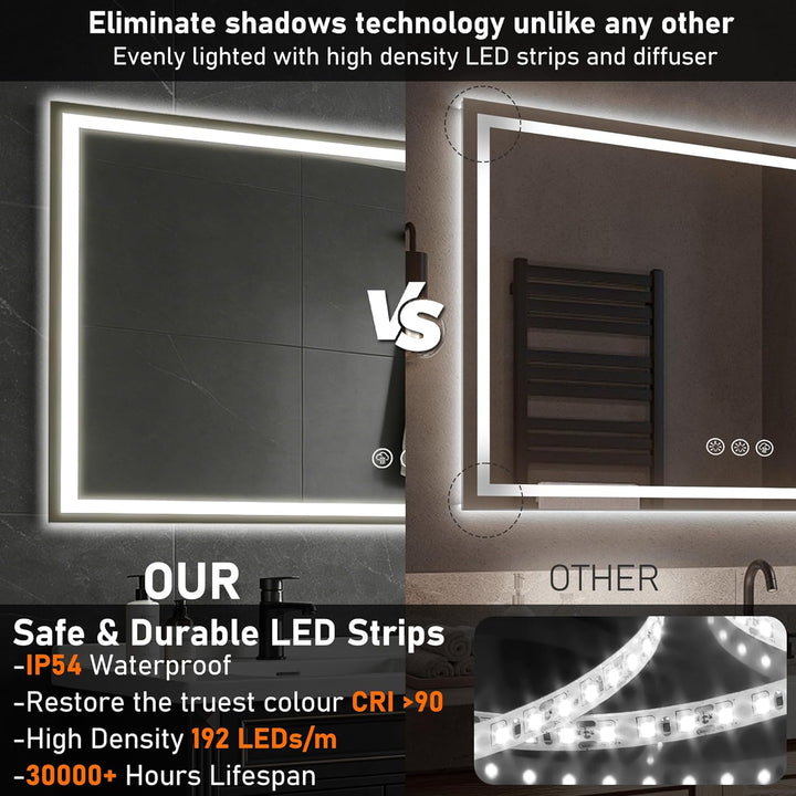 Ratsamee Badspiegel mit Beleuchtung LED, 70x120cm Bluetooth Spiegel mit Light, Wandspiegel mit Front