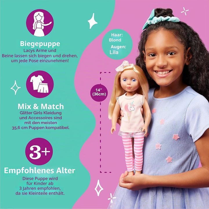 Glitter Girls Puppe Lacy – Bewegliche 36cm Puppe mit Kleidung, Zubehör und langen Haaren zum frisier